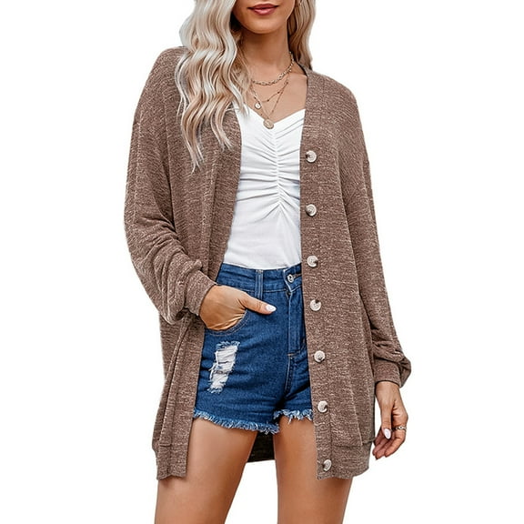 Women's Cardigan Sweater Button Up Long Sleeve Oversized Knit Cardigan Open Front Loose Outerwear