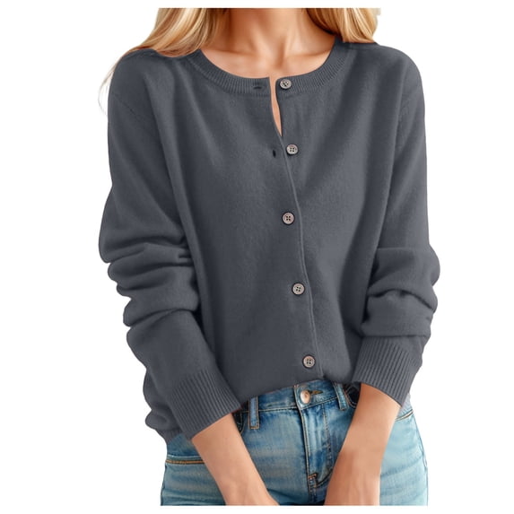 Women's Cardigan Sweater Classic Cardigans for Summer Women Crew Neck Button Collar Sheer Cardigan for Women Knit Front Open