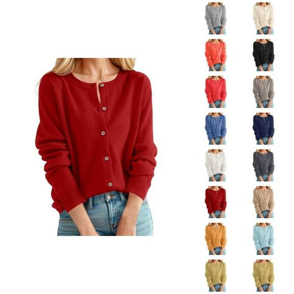 White Summer Cardigans for Women Vacation Cover Up Open Front Cardigan Women's Cardigan Sweater Classic Crew Neck Button Collar Knit Front Open