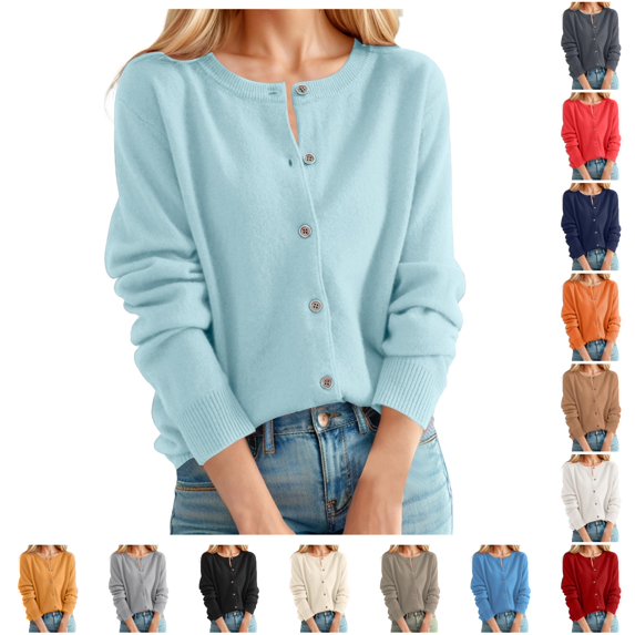 Women's Cardigan Sweater Classic Crew Neck Button Collar Knit Front Open Oversized Knit Sweater XXL