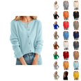 thumbnail image 1 of Women's Cardigan Sweater Classic Crew Neck Button Collar Knit Front Open, 1 of 4
