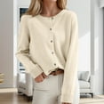 thumbnail image 1 of Women's Cardigan Sweater Crew Neck Button Collar Knit Cardigan Sweaters (Beige S), 1 of 3