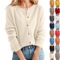 thumbnail image 1 of Women's Cardigan Sweater Crew Neck Button Collar Knit Cardigan Sweaters (Beige XL), 1 of 4
