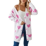 ALSOL LAMESA Women's Cardigan Sweater Heart Sweater Open Front Buton Down Soft Knit Cardigans Sweater
