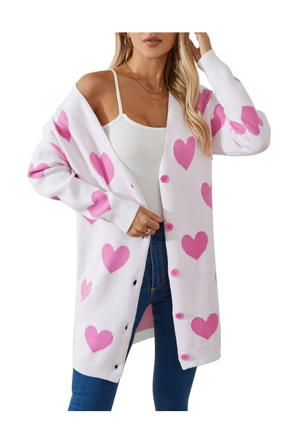 Women's Cardigan Sweater Heart Sweater Open Front Buton Down Soft Knit Cardigans Sweater