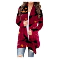 thumbnail image 1 of Women's Cardigan Sweater Lightweight Loose Casual Open Front Pumpkin/Ghost Printed Long Sleeve Jacket Outerwear (X-Large, Red A), 1 of 5