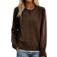 thumbnail image 1 of Women's Cardigan Sweater Long Sleeve Crewneck Button Down Solid Knit Coat Coffee S, 1 of 3