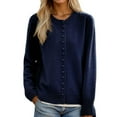 thumbnail image 1 of Women's Cardigan Sweater Long Sleeve Crewneck Button Down Solid Knit Coat Navy L, 1 of 3