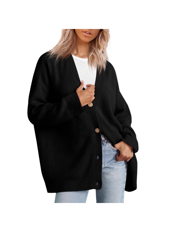 Women's Cardigan Sweater Oversized Button Lightweight V Neck Loose Outwear Open Front Knit Cardigan