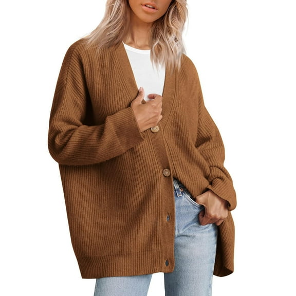 Women's Cardigan Sweater Oversized Button Lightweight V Neck Loose Outwear Open Front Knit Cardigan
