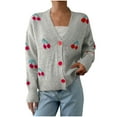 thumbnail image 1 of Women's Cardigan Sweater Strawberry Embroidered V-Neck Long Sleeve Knit Cardigan Gray M, 1 of 7
