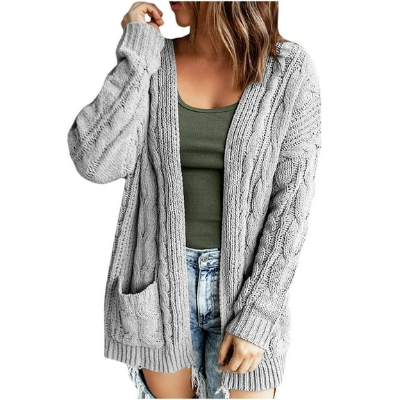 Women's Cardigan SweaterLong Sleeve Solid Color Knitted Pocket Long Cardigan Tops Coat