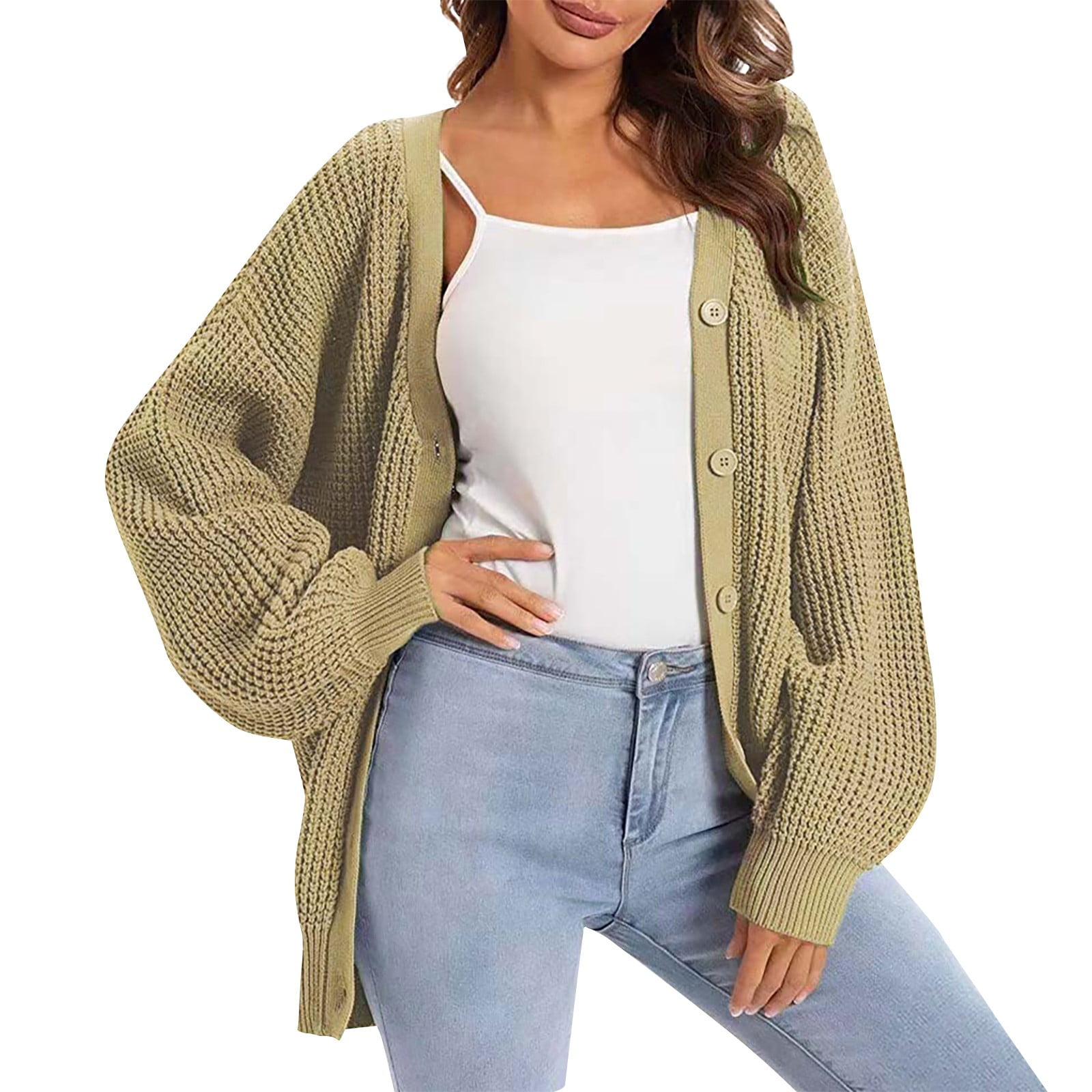 Women's Cardigan Sweaters 2024 Fall Chunky Knit Sweater Button Open