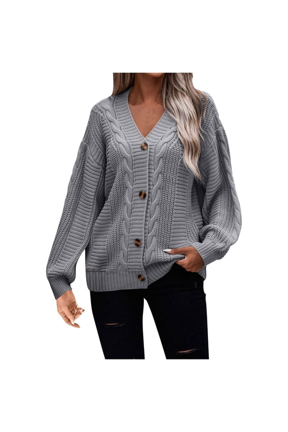 Women's Cardigan Sweaters 2024 Fall Open Front Oversized Button V Neck Loose Soft Knit Outwear Solid Color Knit Cardigan Sweaters