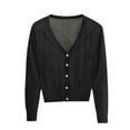 thumbnail image 1 of Women's Cardigan Sweaters Button V Neck Cardigans Lightweight Knit Jumper Top Fall Long Sleeve Garments Elegant Outfits Classy Clothes Vacation Work Blouses Clothing, 1 of 5