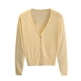 thumbnail image 1 of Women's Cardigan Sweaters Button V Neck Cardigans Lightweight Knit Jumper Top Fall Long Sleeve Garments Elegant Outfits Classy Clothes Vacation Work Blouses Clothing, 1 of 5
