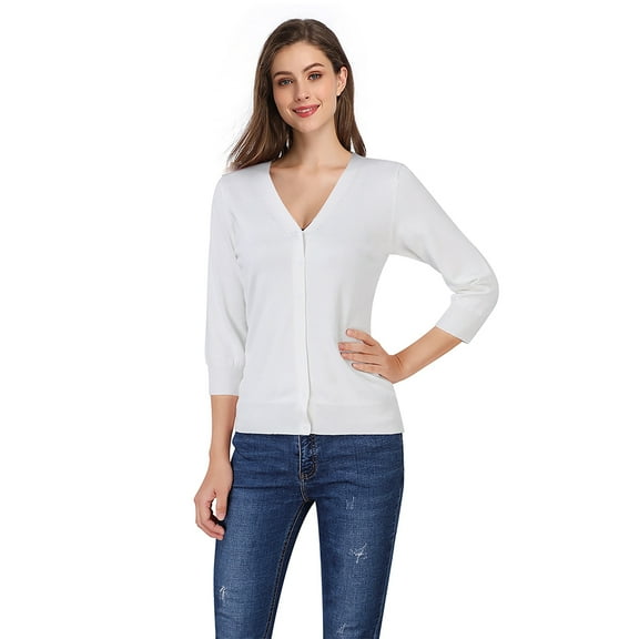 Women's Cardigan Sweaters Fall Cropped Open Front Button V Neck Lightweight Cardigans Knit