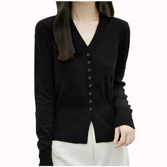Women's Cardigan Sweaters Fashion Casual Open Front Blouses Sweater V Neck Knitted Top Casual Solid Color Button Sweater Cardigans Outwears