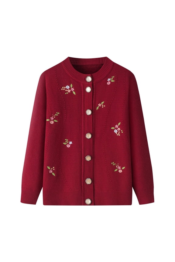 Women's Cardigan Sweaters Flower Embroidered Button Up Long Sleeve Knit Sweater Fall Winter Warm Top Relaxed Fit Fall Sweaters Women XL