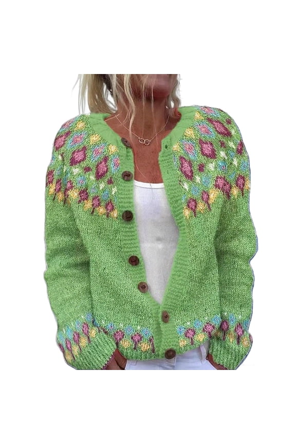 Women's Cardigan Sweaters Funny Fall Winter Retro Ethnic Sweater Tops Long Sleeve Open Front Button Down Knit Coats