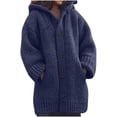 thumbnail image 1 of Women's Cardigan Sweaters Hooded Button Down Front Jackets Winter Coat with Pockets Navy 2XL, 1 of 4