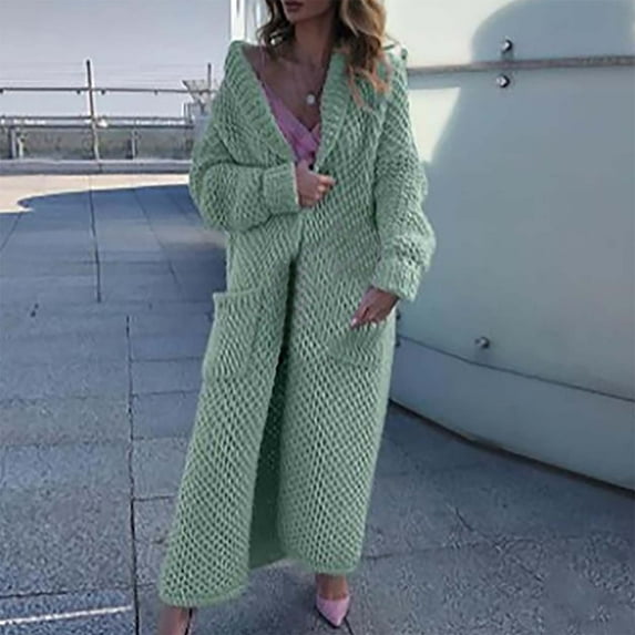 Women's Cardigan Sweaters Long Sleeve Plus Size Solid Cable Knit Open Front Outerwear Ndbuld Women's Winter Long Sleeved Solid Color Knit Sweater Pocket Cardigan Jacket Gift for Adults Green S