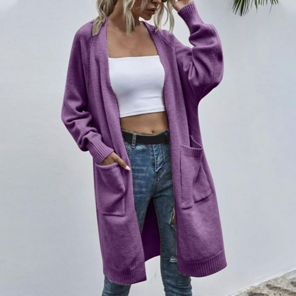 Women's Cardigan Sweaters Long Sleeve Plus Size Solid Cable Knit Open Front Outerwear Women's Winter Long Sleeve Knitwear Solid Color Loose Large Double Pocket Sweater Cardigan Pocket Long Coat