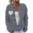 thumbnail image 1 of Women's Cardigan Sweaters Plus Size Heart Graphic Knitted Coats with Pockets Casual Loose Long Sleeve Sweaters Outerwear (Gray 3XL), 1 of 5