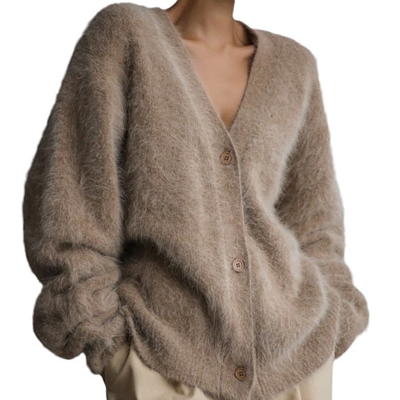 Women's Cardigan V-Neck Long Sleeve Solid Color Button Front Knit Oversized Sweater Jacket for Fall Winter Outfits