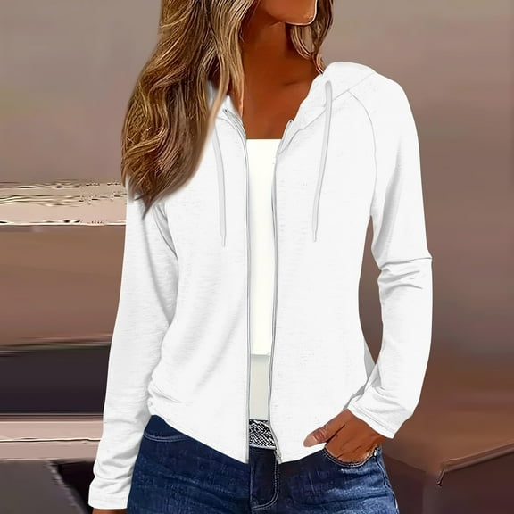 Women's Cardigan Zip Up Jackets For Women 2025 Fall Basic Lightweight Sweatshirt Print Long Sleeve Shirts Drawstring Full Zip Hoodies,White Women's Cardigan XXL
