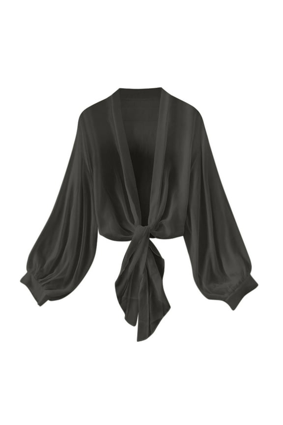 Women's Cardigans Bell Sleeve Tie Front Lightweight Cardigan Sweater Crop Long Sleeve Shrug Cover Up Dance Tops