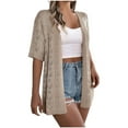 thumbnail image 1 of Women's Cardigans Ladies Hollowed Out Short Sleeved Knitted Cardigan Vacation Sun Shirt Sun Shirt Khaki, 1 of 7