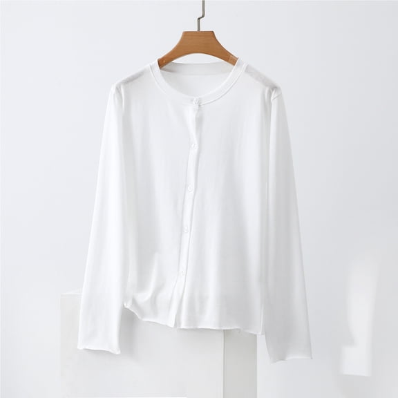 Women's Cardigans Lightweight Button down Knitted Sweater Coat Long Sleeve Casual Loose Outerwear New White XL
