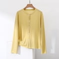 thumbnail image 1 of Women's Cardigans Lightweight Button down Knitted Sweater Coat Long Sleeve Casual Loose Outerwear New Yellow 3XL, 1 of 7