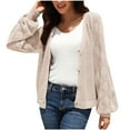 thumbnail image 1 of Women's Cardigans Lightweight Casual Long Sleeve V Neck Solid Color Knit Button Front Cardigan Sweaters, 1 of 9
