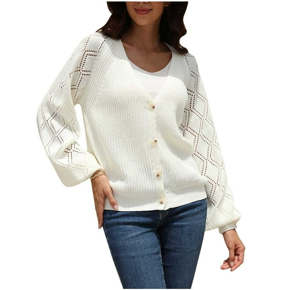 Women's Cardigans Lightweight Casual Long Sleeve V Neck Solid Color Knit Button Front Cardigan Sweaters