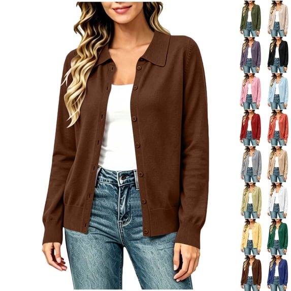 Women’s Cardigans Lightweight Sweaters with Long Sleeve, Womens Button Down Knit Cardigan Front Sweaters, Women's Brown,Size S-2XL