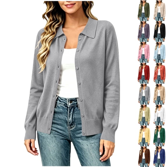 Women’s Cardigans Lightweight Sweaters with Long Sleeve, Womens Button Down Knit Cardigan Front Sweaters, Women's Gray,Size S-2XL