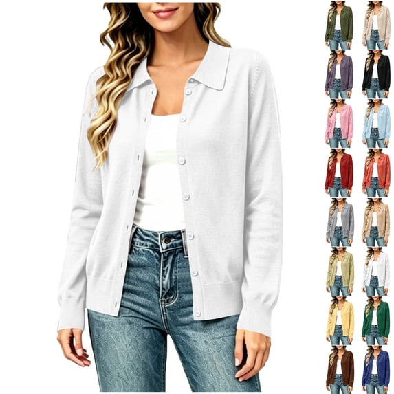 Women’s Cardigans Lightweight Sweaters with Long Sleeve, Womens Button Down Knit Cardigan Front Sweaters, Women's White,Size S-2XL