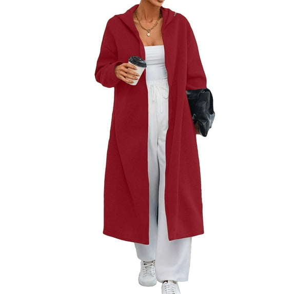 Women's Cardigans Open Front Hoodie Oversize Jacket 2026 Casual Outerwear Fall Trendy Coats Overcoat (XL, Red)
