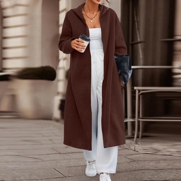 Women's Cardigans Oversized Open Front Long Duster Coat Fashion Hooded Fall Winter Outfits Chunky Warm Trendy Casual Cozy Cute Coat with Pockets