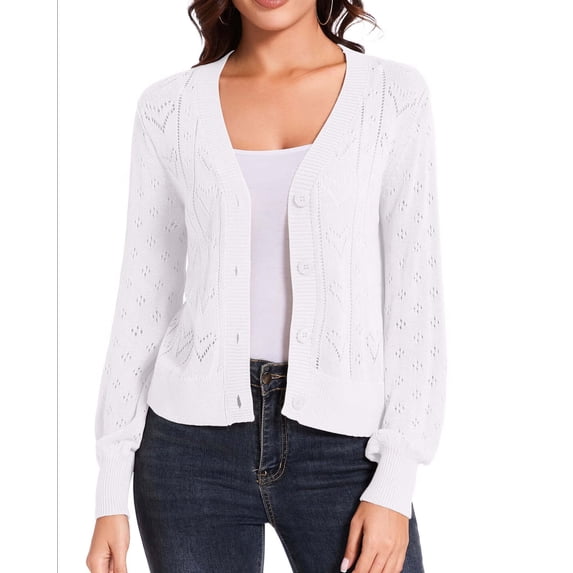 Women's Cardigans Sweaters,Cropped Shrug Bolero,Striped Textured V Neck Long Sleeve Button Winter Sweater Top