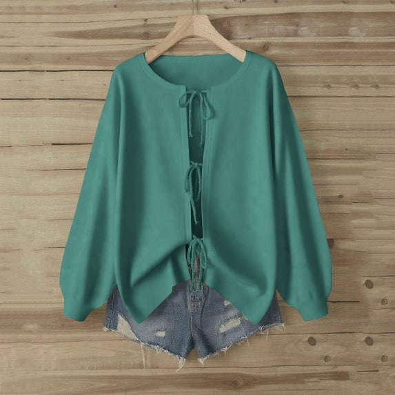 Women's Cardigans Women's Solid Color Drawstring Round Neck Thin Top Jacket Womens Cardigan Sweaters Cardigans for Women Lightweight Cardigans for Women