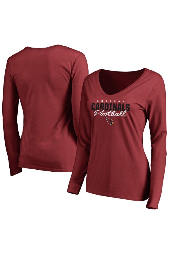 Women's Cardinal Arizona Cardinals Iconic Collection Script Assist Long Sleeve V-Neck T-Shirt