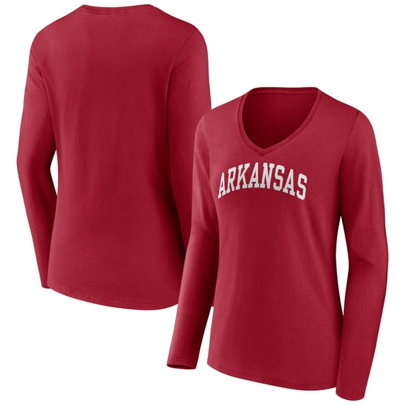 Women's Cardinal Arkansas Razorbacks Arch Long Sleeve V-Neck T-Shirt