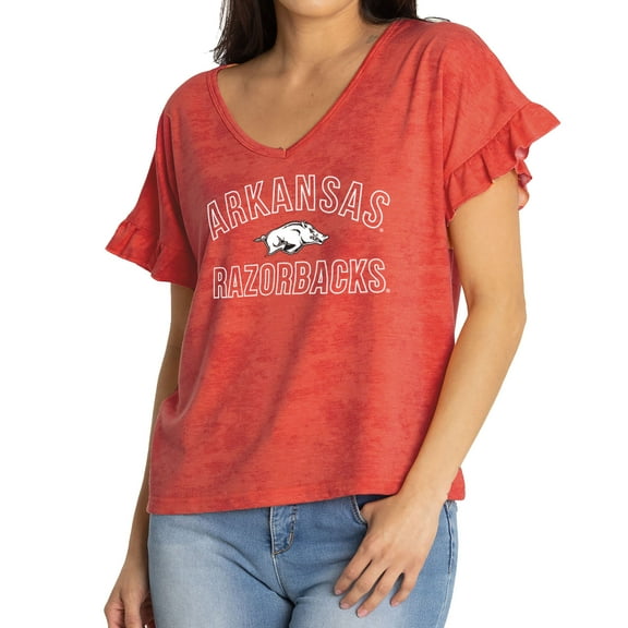 Women's Cardinal Arkansas Razorbacks Daisy Tri-Blend V-Neck T-Shirt