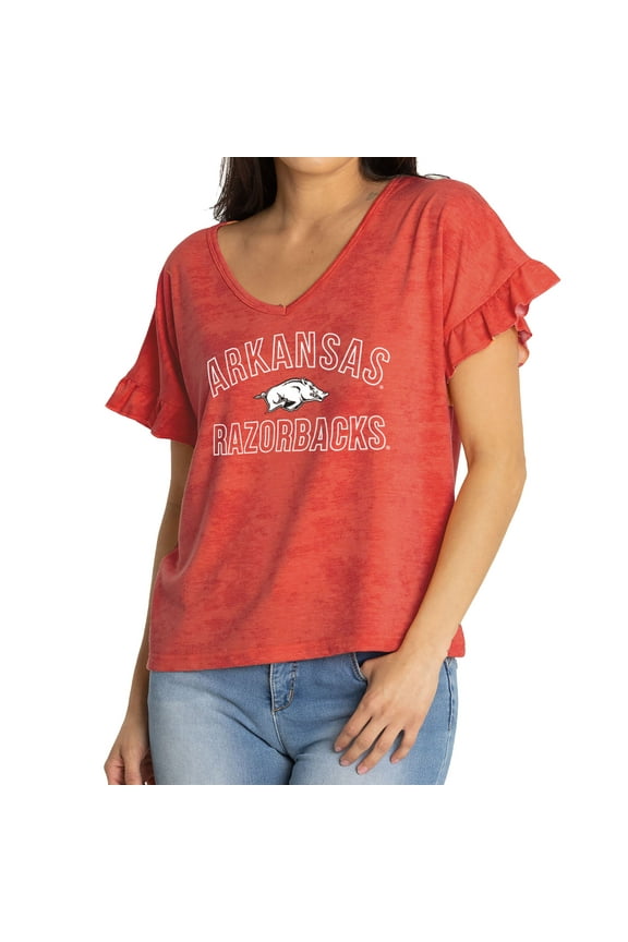 Women's Cardinal Arkansas Razorbacks Daisy Tri-Blend V-Neck T-Shirt