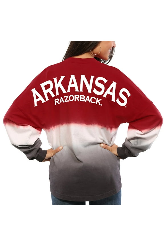 Women's Cardinal Arkansas Razorbacks Ombre Long Sleeve Dip-Dyed Spirit Jersey