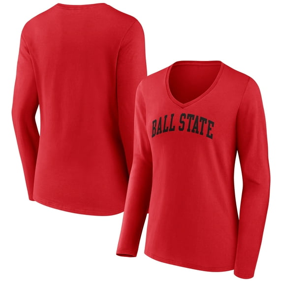 Women's Cardinal Ball State Cardinals Arch Long Sleeve V-Neck T-Shirt