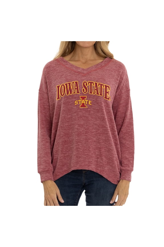 Women's Cardinal Iowa State Cyclones Oversized Bailey Long Sleeve V-Neck Tri-Blend Tunic